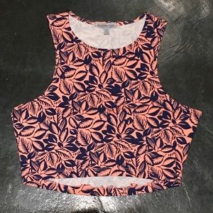 Tropical print pink crop top